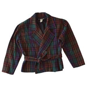 Vintage Rampage Plaid Jacket | 90s Wool Blend with Waist Tie Closure